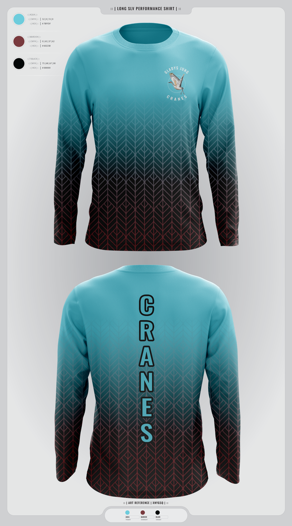 Long Sleeve Performance Shirt, Cranes, Spirit Store, Teamtime, Team time, sublimation, custom sports apparel, team uniforms, spirit wear, spiritwear, sports uniforms, custom shirts, team store, custom team store, fundraiser sports, apparel fundraiser