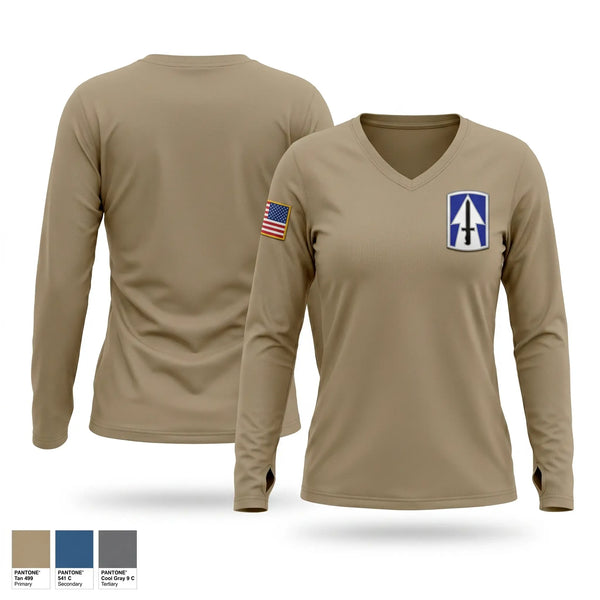 Womens Long Sleeve Vneck Shirt, Alpha company 1-151, Army, Teamtime, Team time, sublimation, custom sports apparel, team uniforms, spirit wear, spiritwear, sports uniforms, custom shirts, team store, custom team store, fundraiser sports, apparel fundraiser