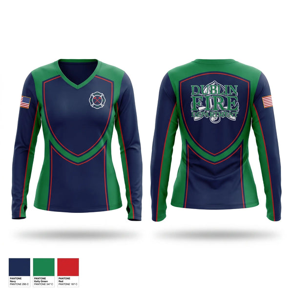 Womens Long Sleeve Vneck Shirt, Dublin Fire Department, Fire Department, Teamtime, Team time, sublimation, custom sports apparel, team uniforms, spirit wear, spiritwear, sports uniforms, custom shirts, team store, custom team store, fundraiser sports, apparel fundraiser