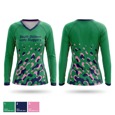 South Oldham Lady Sluggers Women's Long Sleeve V-neck Shirt - 1