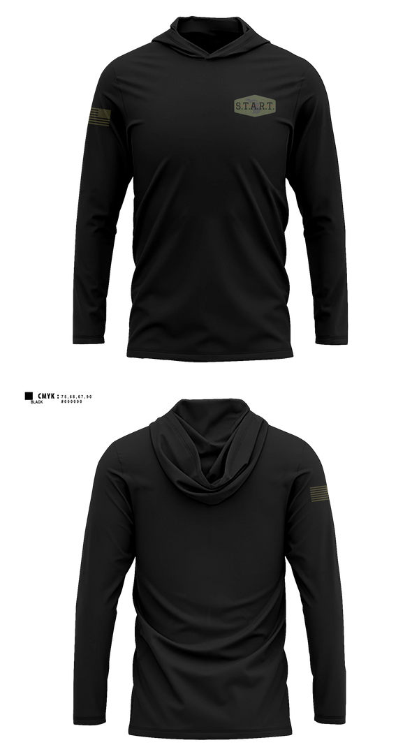 Long Sleeve hooded sunshirt, S.T.A.R.T, Police, Teamtime, Team time, sublimation, custom sports apparel, team uniforms, spirit wear, spiritwear, sports uniforms, custom shirts, team store, custom team store, fundraiser sports, apparel fundraiser