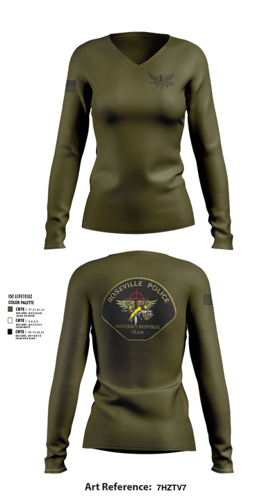 Roseville E.R.T. 91659020 Women's Long Sleeve V-neck Shirt - 101