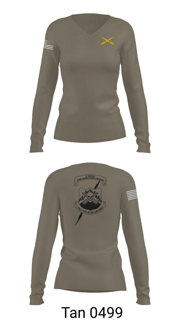 Womens Long Sleeve Vneck Shirt, 2-222 FA, Army, Teamtime, Team time, sublimation, custom sports apparel, team uniforms, spirit wear, spiritwear, sports uniforms, custom shirts, team store, custom team store, fundraiser sports, apparel fundraiser
