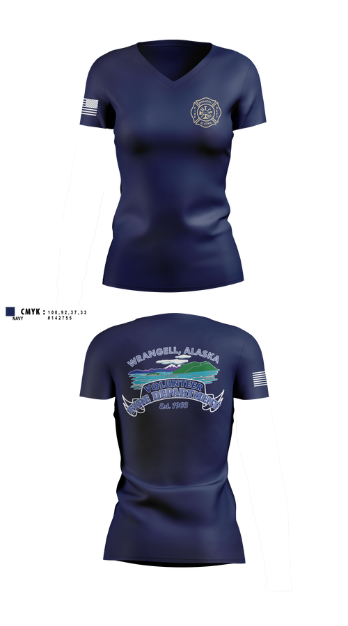Womens Short Sleeve Vneck Shirt, Wrangell Volunteer Fire Department, Fire Department, Teamtime, Team time, sublimation, custom sports apparel, team uniforms, spirit wear, spiritwear, sports uniforms, custom shirts, team store, custom team store, fundraiser sports, apparel fundraiser