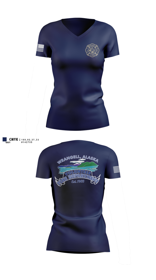 Womens Short Sleeve Vneck Shirt, Wrangell Volunteer Fire Department, Fire Department, Teamtime, Team time, sublimation, custom sports apparel, team uniforms, spirit wear, spiritwear, sports uniforms, custom shirts, team store, custom team store, fundraiser sports, apparel fundraiser