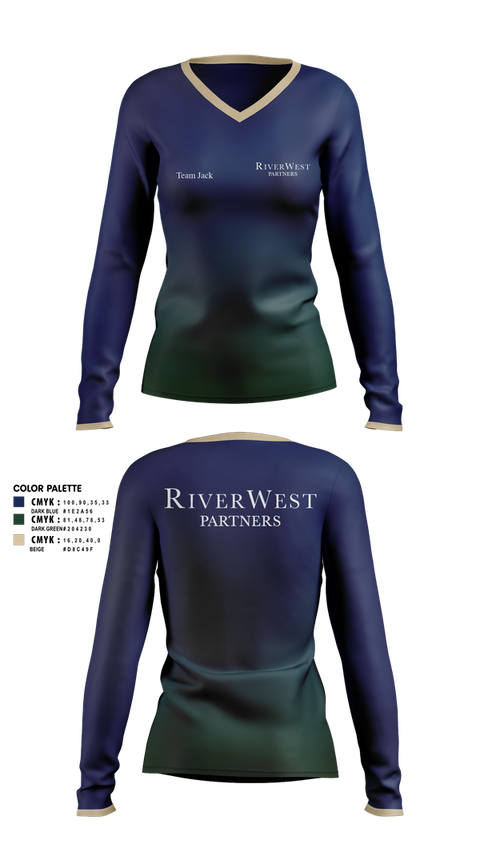 Womens Long Sleeve Vneck Shirt, RiverWest - Team Jack Pelotonia, Cycling, Teamtime, Team time, sublimation, custom sports apparel, team uniforms, spirit wear, spiritwear, sports uniforms, custom shirts, team store, custom team store, fundraiser sports, apparel fundraiser
