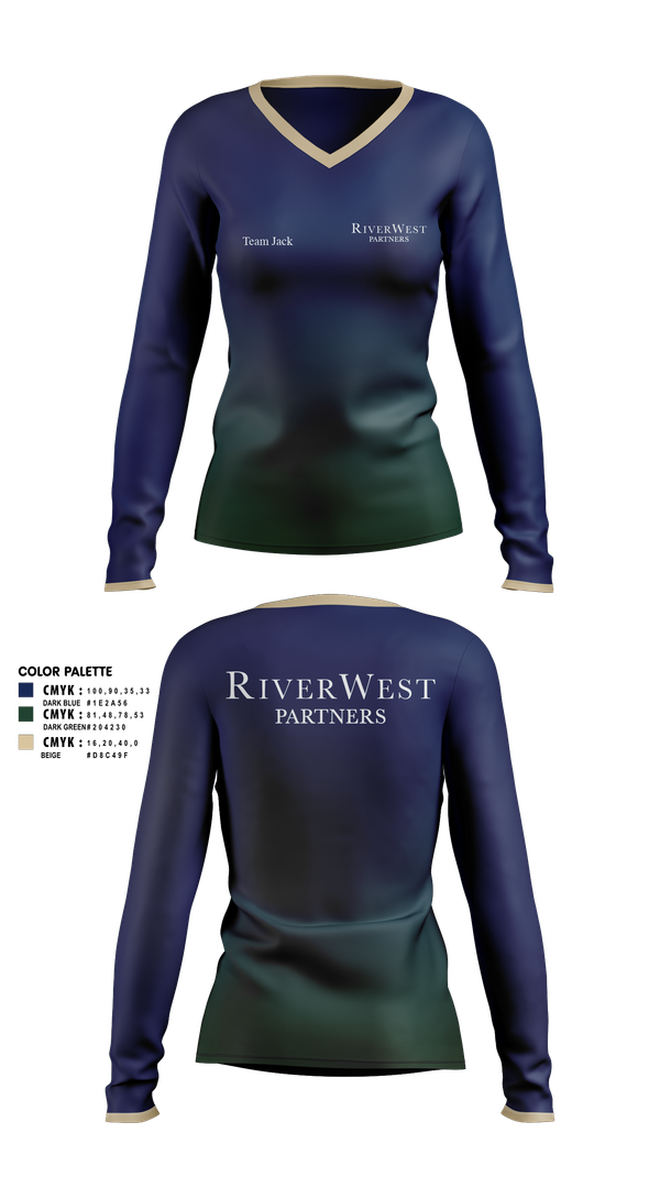 Womens Long Sleeve Vneck Shirt, RiverWest - Team Jack Pelotonia, Cycling, Teamtime, Team time, sublimation, custom sports apparel, team uniforms, spirit wear, spiritwear, sports uniforms, custom shirts, team store, custom team store, fundraiser sports, apparel fundraiser