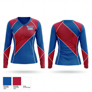 Womens Long Sleeve Vneck Shirt, South Glens Falls Senior High School Tennis, Tennis, Teamtime, Team time, sublimation, custom sports apparel, team uniforms, spirit wear, spiritwear, sports uniforms, custom shirts, team store, custom team store, fundraiser sports, apparel fundraiser