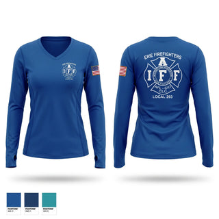 Womens Long Sleeve Vneck Shirt, Erie Fire Department, Fire Department, Teamtime, Team time, sublimation, custom sports apparel, team uniforms, spirit wear, spiritwear, sports uniforms, custom shirts, team store, custom team store, fundraiser sports, apparel fundraiser