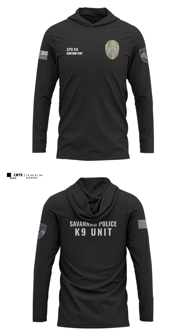 Long Sleeve Performance Shirt with hood, SPD K9, Police, Teamtime, Team time, sublimation, custom sports apparel, team uniforms, spirit wear, spiritwear, sports uniforms, custom shirts, team store, custom team store, fundraiser sports, apparel fundraiser