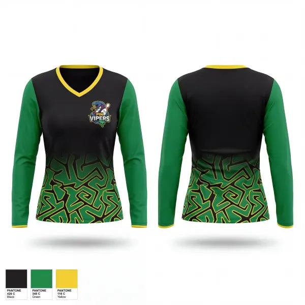 Womens Long Sleeve Vneck Shirt, Pin vipersPinvipers, Bowling, Teamtime, Team time, sublimation, custom sports apparel, team uniforms, spirit wear, spiritwear, sports uniforms, custom shirts, team store, custom team store, fundraiser sports, apparel fundraiser