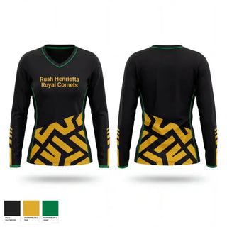 Womens Long Sleeve Vneck Shirt, Rush-Henrietta Royal Comets, Women's Lacrosse, Teamtime, Team time, sublimation, custom sports apparel, team uniforms, spirit wear, spiritwear, sports uniforms, custom shirts, team store, custom team store, fundraiser sports, apparel fundraiser