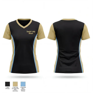 Womens Short Sleeve Vneck Shirt, South Lady Bison, Wrestling, Teamtime, Team time, sublimation, custom sports apparel, team uniforms, spirit wear, spiritwear, sports uniforms, custom shirts, team store, custom team store, fundraiser sports, apparel fundraiser