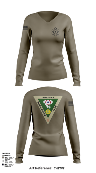 Womens Long Sleeve Vneck Shirt, NDT-1, Army, Teamtime, Team time, sublimation, custom sports apparel, team uniforms, spirit wear, spiritwear, sports uniforms, custom shirts, team store, custom team store, fundraiser sports, apparel fundraiser
