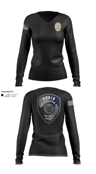 Womens Long Sleeve Vneck Shirt, Ronin Protection Solutions Inc., , Teamtime, Team time, sublimation, custom sports apparel, team uniforms, spirit wear, spiritwear, sports uniforms, custom shirts, team store, custom team store, fundraiser sports, apparel fundraiser