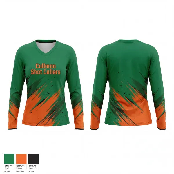 Womens Long Sleeve Vneck Shirt, Cullman Shot Callers, Baseball, Teamtime, Team time, sublimation, custom sports apparel, team uniforms, spirit wear, spiritwear, sports uniforms, custom shirts, team store, custom team store, fundraiser sports, apparel fundraiser