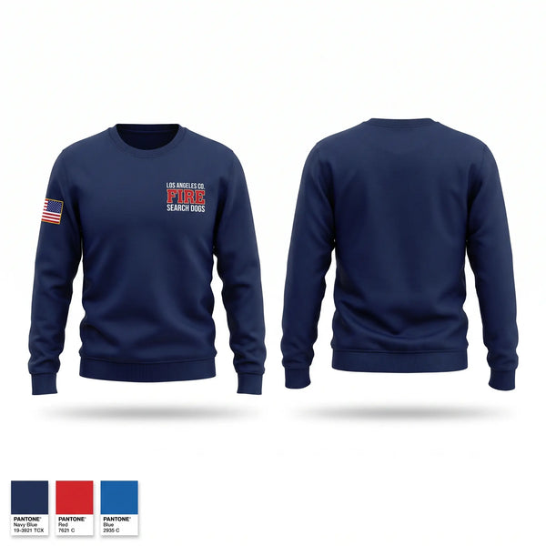 Crew Neck Sweatshirt, La County Fire Search Dogs, Fire Department, Teamtime, Team time, sublimation, custom sports apparel, team uniforms, spirit wear, spiritwear, sports uniforms, custom shirts, team store, custom team store, fundraiser sports, apparel fundraiser