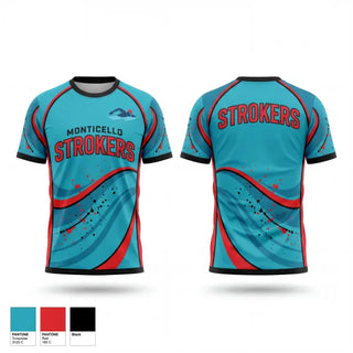 Soft Poly Tee Cotton Like Feel, Monticello Strokers Swim Team, Swimming, Teamtime, Team time, sublimation, custom sports apparel, team uniforms, spirit wear, spiritwear, sports uniforms, custom shirts, team store, custom team store, fundraiser sports, apparel fundraiser