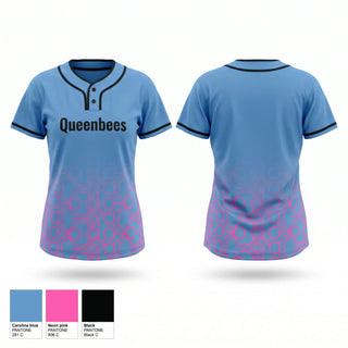 Two Button Softball Jersey, Queenbees, Softball, Teamtime, Team time, sublimation, custom sports apparel, team uniforms, spirit wear, spiritwear, sports uniforms, custom shirts, team store, custom team store, fundraiser sports, apparel fundraiser