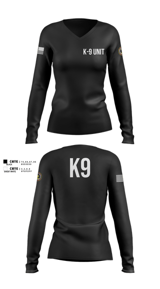 Womens Long Sleeve Vneck Shirt, K-9 Unit, Police, Teamtime, Team time, sublimation, custom sports apparel, team uniforms, spirit wear, spiritwear, sports uniforms, custom shirts, team store, custom team store, fundraiser sports, apparel fundraiser