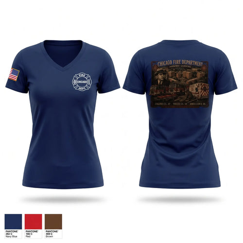 Womens Short Sleeve Vneck Shirt, Chicago Fire Department, Fire Department, Teamtime, Team time, sublimation, custom sports apparel, team uniforms, spirit wear, spiritwear, sports uniforms, custom shirts, team store, custom team store, fundraiser sports, apparel fundraiser