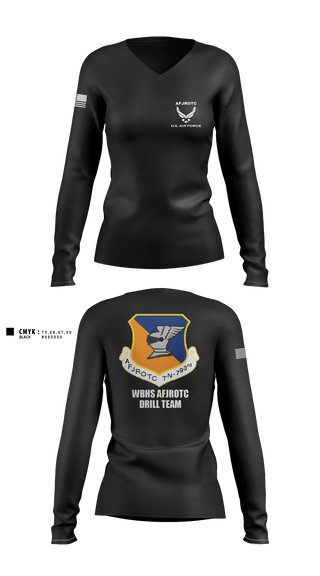 Women's Long Sleeve Vneck Shirt, WBHS AFJROTC, Air Force, Teamtime, Team time, sublimation, custom sports apparel, team uniforms, spirit wear, spiritwear, sports uniforms, custom shirts, team store, custom team store, fundraiser sports, apparel fundraiser