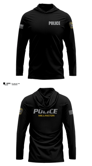 Long Sleeve hooded sunshirt, Millington Police Department, Police, Teamtime, Team time, sublimation, custom sports apparel, team uniforms, spirit wear, spiritwear, sports uniforms, custom shirts, team store, custom team store, fundraiser sports, apparel fundraiser
