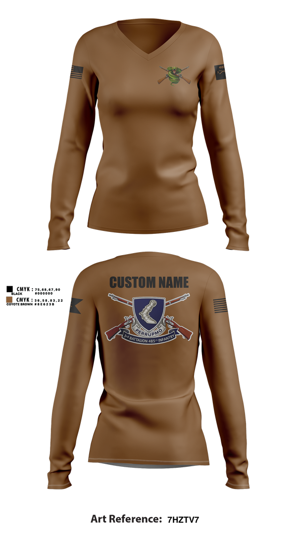 Womens Long Sleeve Vneck Shirt, 3/485th IN BN VIPERS, Army, Teamtime, Team time, sublimation, custom sports apparel, team uniforms, spirit wear, spiritwear, sports uniforms, custom shirts, team store, custom team store, fundraiser sports, apparel fundraiser