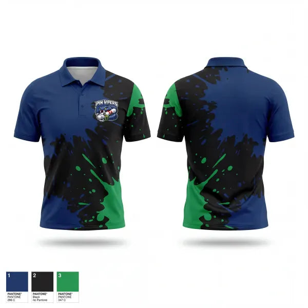 Short Sleeve Performance Polo, Pin vipers, Bowling, Teamtime, Team time, sublimation, custom sports apparel, team uniforms, spirit wear, spiritwear, sports uniforms, custom shirts, team store, custom team store, fundraiser sports, apparel fundraiser