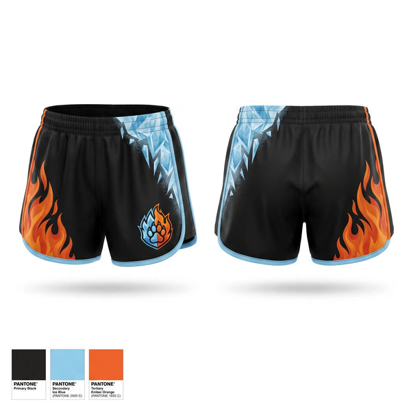 Womens Shorts, Fluff and fire, E-Sports, Teamtime, Team time, sublimation, custom sports apparel, team uniforms, spirit wear, spiritwear, sports uniforms, custom shirts, team store, custom team store, fundraiser sports, apparel fundraiser