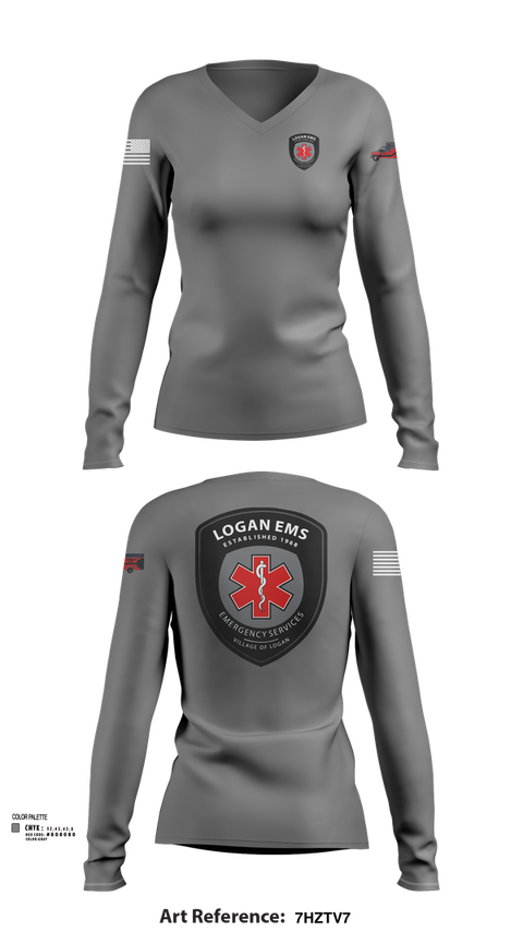 Womens Long Sleeve Vneck Shirt, Logan EMS, , Teamtime, Team time, sublimation, custom sports apparel, team uniforms, spirit wear, spiritwear, sports uniforms, custom shirts, team store, custom team store, fundraiser sports, apparel fundraiser