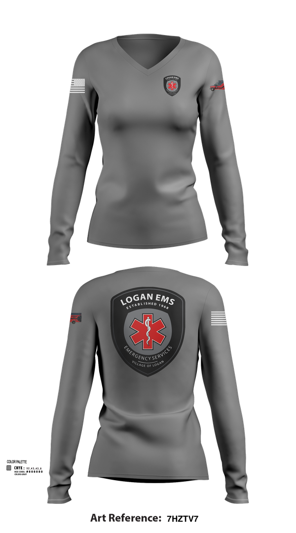 Womens Long Sleeve Vneck Shirt, Logan EMS, , Teamtime, Team time, sublimation, custom sports apparel, team uniforms, spirit wear, spiritwear, sports uniforms, custom shirts, team store, custom team store, fundraiser sports, apparel fundraiser