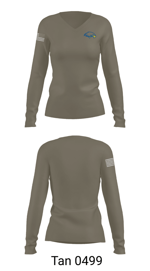 Womens Long Sleeve Vneck Shirt, Ruskin Highschool MCJROTC, Marines, Teamtime, Team time, sublimation, custom sports apparel, team uniforms, spirit wear, spiritwear, sports uniforms, custom shirts, team store, custom team store, fundraiser sports, apparel fundraiser