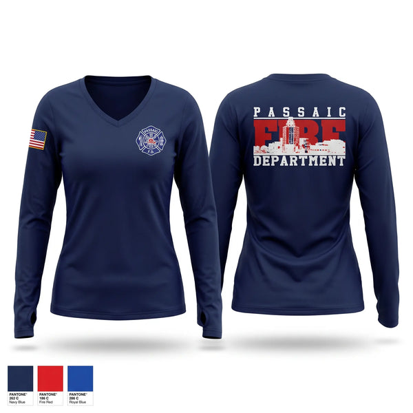 Womens Long Sleeve Vneck Shirt, FMBA Local 13/213 Passaic Fire Department, Fire Department, Teamtime, Team time, sublimation, custom sports apparel, team uniforms, spirit wear, spiritwear, sports uniforms, custom shirts, team store, custom team store, fundraiser sports, apparel fundraiser
