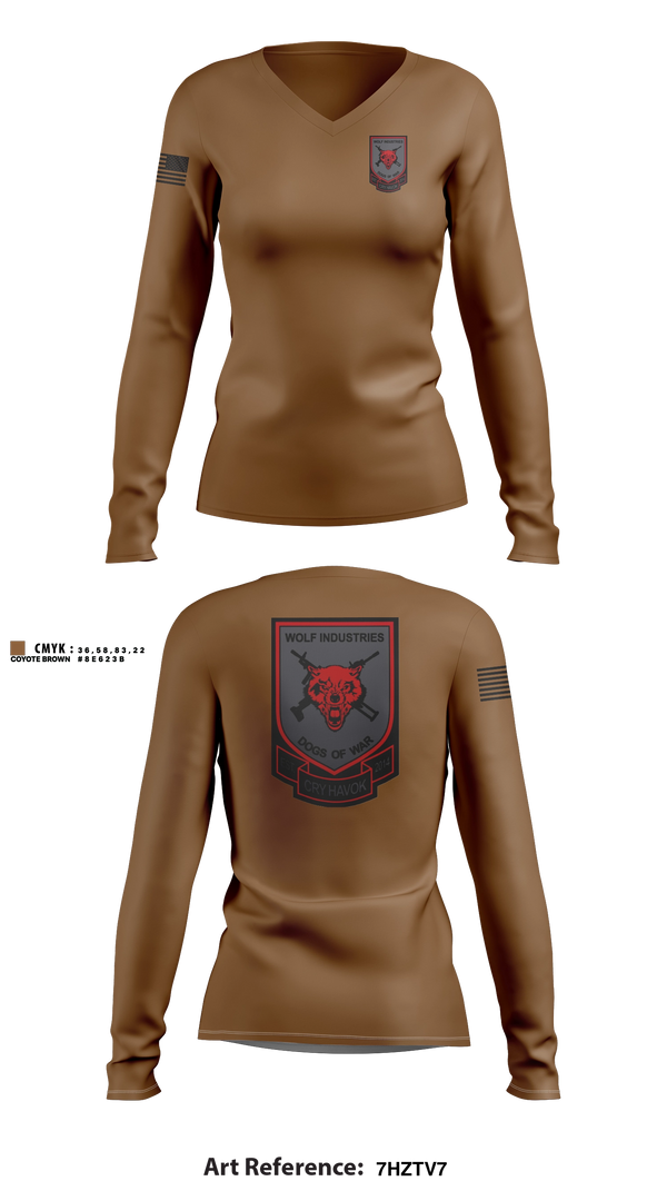 Womens Long Sleeve Vneck Shirt, Dogs of War, Army, Teamtime, Team time, sublimation, custom sports apparel, team uniforms, spirit wear, spiritwear, sports uniforms, custom shirts, team store, custom team store, fundraiser sports, apparel fundraiser