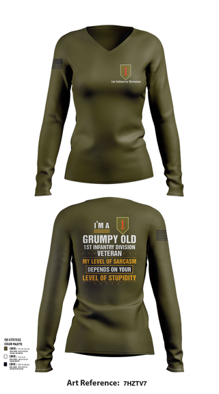 Womens Long Sleeve Vneck Shirt, 1st Infantry Division, , Teamtime, Team time, sublimation, custom sports apparel, team uniforms, spirit wear, spiritwear, sports uniforms, custom shirts, team store, custom team store, fundraiser sports, apparel fundraiser