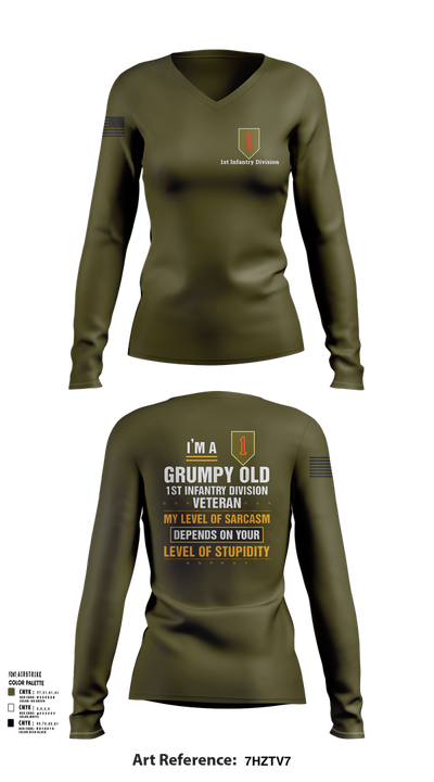 1st Infantry Division 23102862 Women's Long Sleeve V-neck Shirt - 21