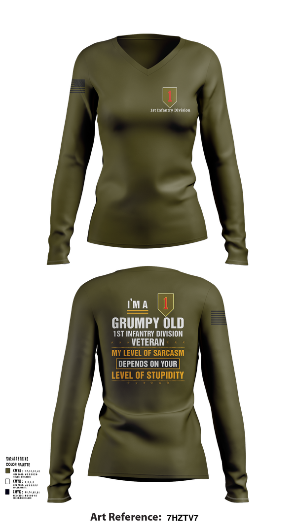 Womens Long Sleeve Vneck Shirt, 1st Infantry Division, , Teamtime, Team time, sublimation, custom sports apparel, team uniforms, spirit wear, spiritwear, sports uniforms, custom shirts, team store, custom team store, fundraiser sports, apparel fundraiser
