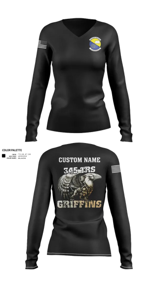 Womens Long Sleeve Vneck Shirt, 345th TRS, , Teamtime, Team time, sublimation, custom sports apparel, team uniforms, spirit wear, spiritwear, sports uniforms, custom shirts, team store, custom team store, fundraiser sports, apparel fundraiser