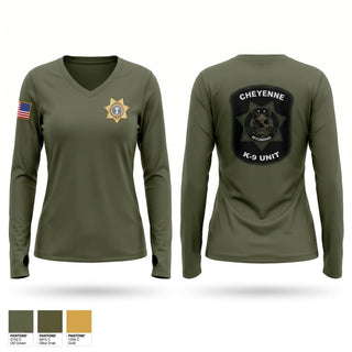 Womens Long Sleeve Vneck Shirt, Cheyenne pd k9, Police, Teamtime, Team time, sublimation, custom sports apparel, team uniforms, spirit wear, spiritwear, sports uniforms, custom shirts, team store, custom team store, fundraiser sports, apparel fundraiser