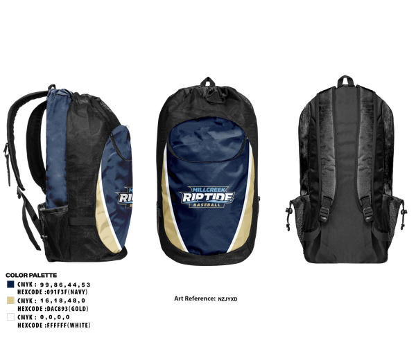Gear Bag, Millcreek Riptide, Baseball, Teamtime, Team time, sublimation, custom sports apparel, team uniforms, spirit wear, spiritwear, sports uniforms, custom shirts, team store, custom team store, fundraiser sports, apparel fundraiser