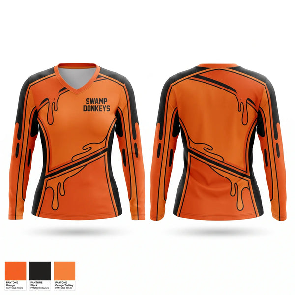 Womens Long Sleeve Vneck Shirt, Swamp Donkeys, Baseball, Teamtime, Team time, sublimation, custom sports apparel, team uniforms, spirit wear, spiritwear, sports uniforms, custom shirts, team store, custom team store, fundraiser sports, apparel fundraiser