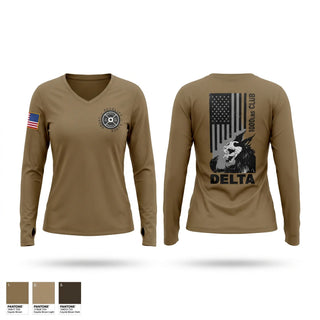 Womens Long Sleeve Vneck Shirt, Delta 5-7 ADA, Army, Teamtime, Team time, sublimation, custom sports apparel, team uniforms, spirit wear, spiritwear, sports uniforms, custom shirts, team store, custom team store, fundraiser sports, apparel fundraiser