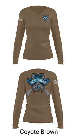 Womens Long Sleeve Vneck Shirt, Blueshed Gun Shop, , Teamtime, Team time, sublimation, custom sports apparel, team uniforms, spirit wear, spiritwear, sports uniforms, custom shirts, team store, custom team store, fundraiser sports, apparel fundraiser