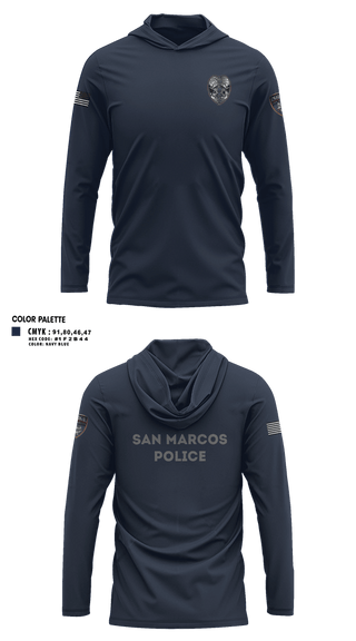 Long Sleeve Performance Shirt with hood, San marcos police - field force, Police, Teamtime, Team time, sublimation, custom sports apparel, team uniforms, spirit wear, spiritwear, sports uniforms, custom shirts, team store, custom team store, fundraiser sports, apparel fundraiser