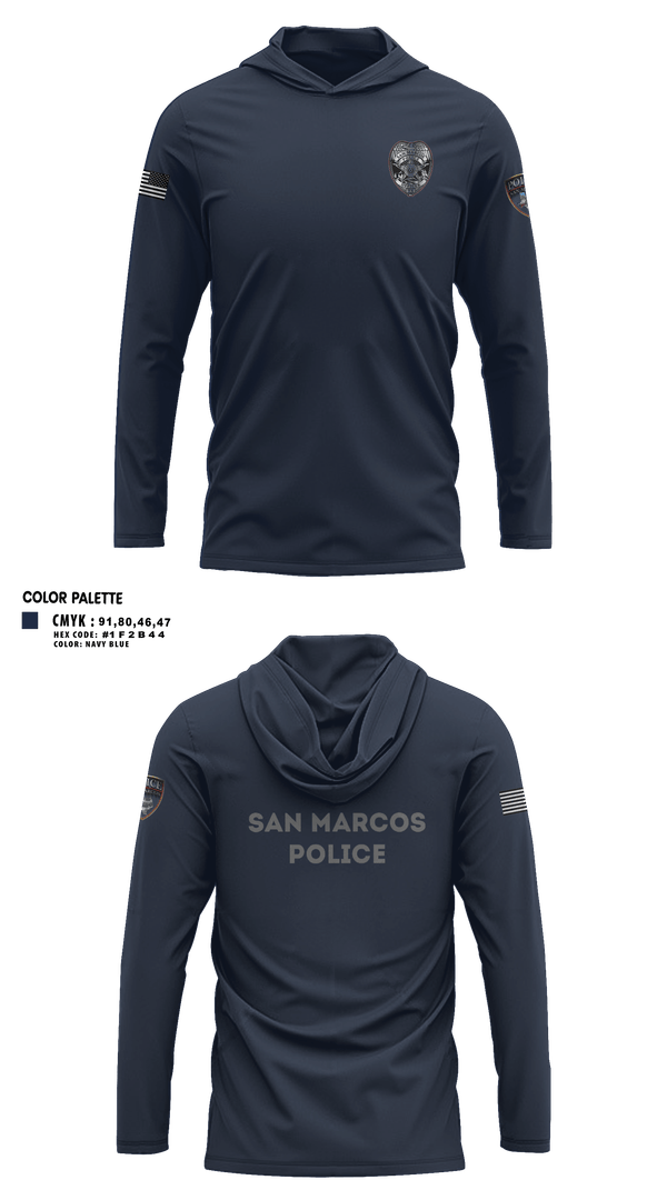 Long Sleeve Performance Shirt with hood, San marcos police - field force, Police, Teamtime, Team time, sublimation, custom sports apparel, team uniforms, spirit wear, spiritwear, sports uniforms, custom shirts, team store, custom team store, fundraiser sports, apparel fundraiser