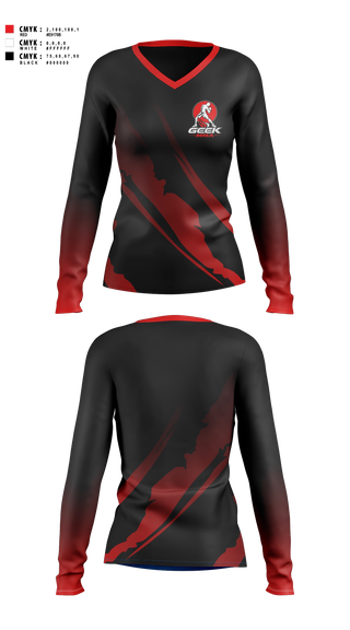 Womens Long Sleeve Vneck Shirt, Geek MMA, Wrestling, Teamtime, Team time, sublimation, custom sports apparel, team uniforms, spirit wear, spiritwear, sports uniforms, custom shirts, team store, custom team store, fundraiser sports, apparel fundraiser