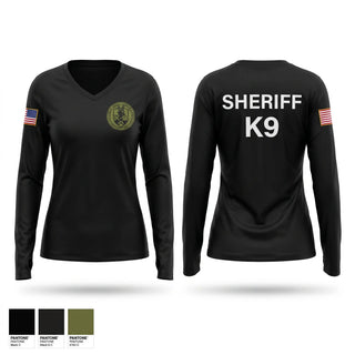 Womens Long Sleeve Vneck Shirt, Franklin County Sheriff Office K9, Police, Teamtime, Team time, sublimation, custom sports apparel, team uniforms, spirit wear, spiritwear, sports uniforms, custom shirts, team store, custom team store, fundraiser sports, apparel fundraiser