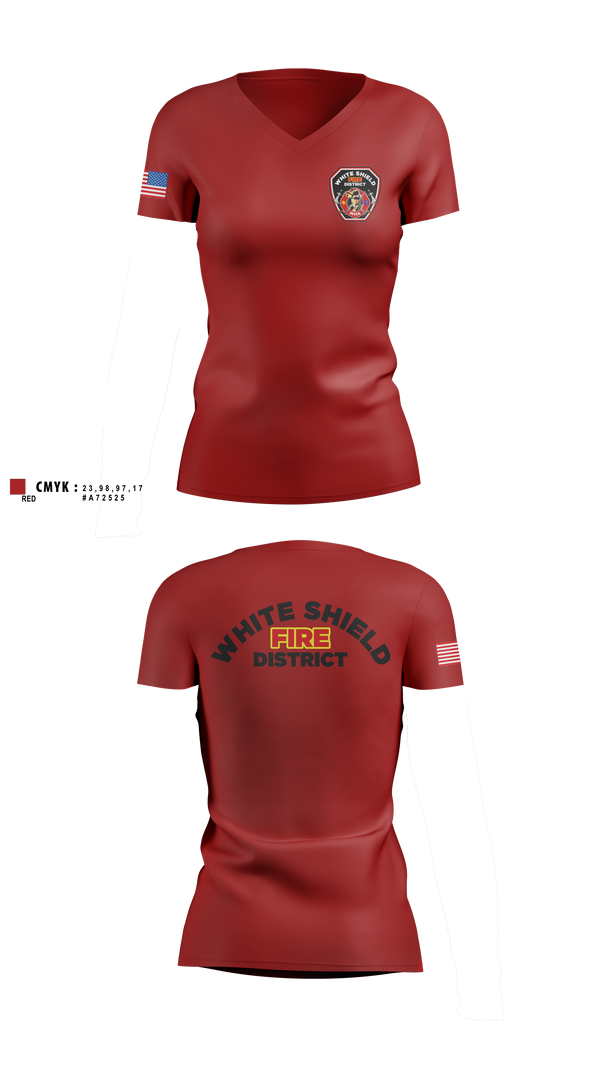 Womens Short Sleeve Vneck Shirt, White Shield Fire Department, Fire Department, Teamtime, Team time, sublimation, custom sports apparel, team uniforms, spirit wear, spiritwear, sports uniforms, custom shirts, team store, custom team store, fundraiser sports, apparel fundraiser
