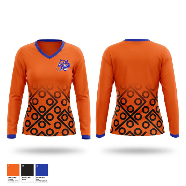 Womens Long Sleeve Vneck Shirt, Whitman Park Tigers, , Teamtime, Team time, sublimation, custom sports apparel, team uniforms, spirit wear, spiritwear, sports uniforms, custom shirts, team store, custom team store, fundraiser sports, apparel fundraiser